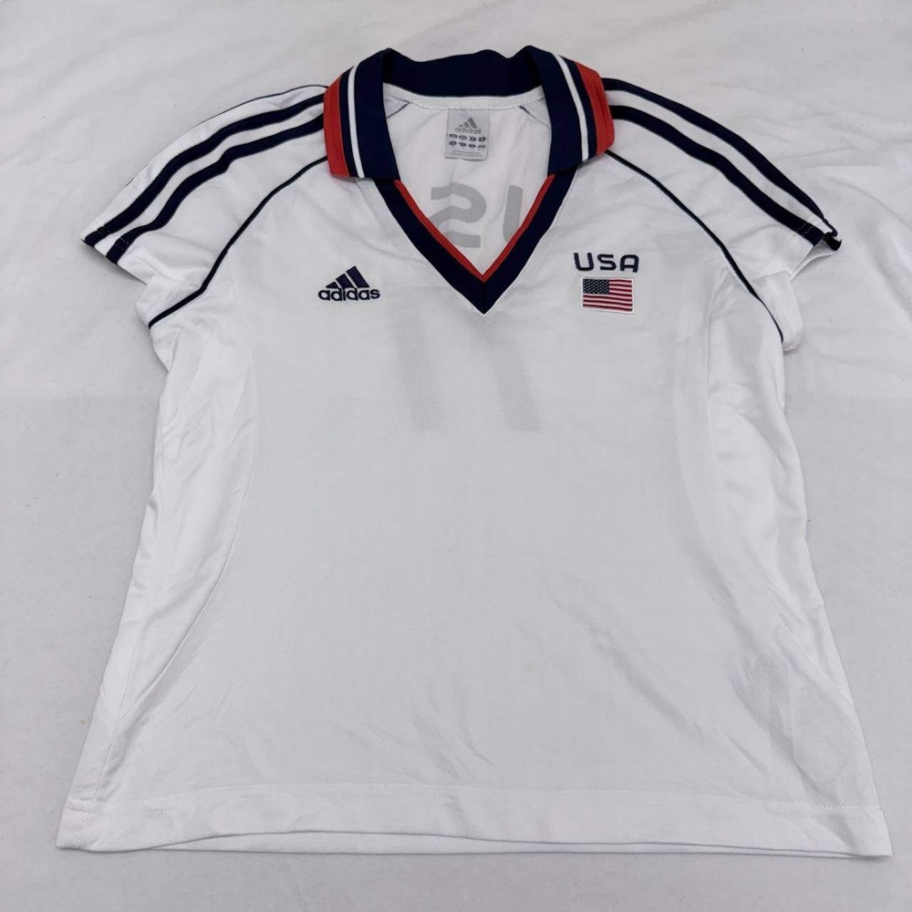 Adidas USA Soccer Jersey Womens Medium White 2003 Team USA #11 V-Neck Shirt